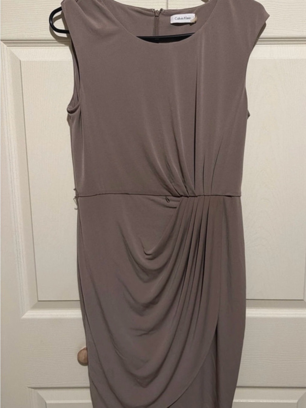 Calvin Klein Taupe Draped Sheath Dress